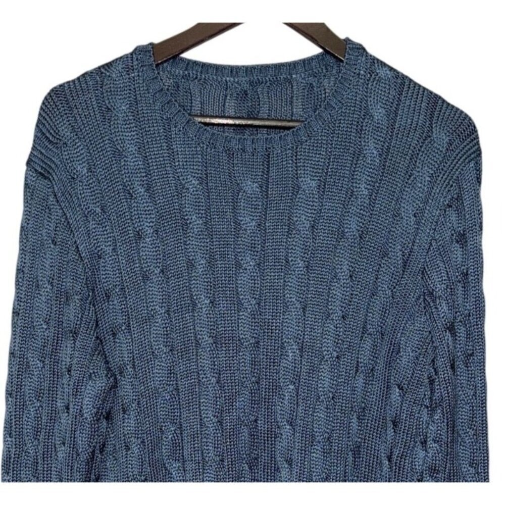 Ralph Lauren Collection Women's Sweater 100% Silk Cableknit Purple Label Blue XL - Picture 2 of 11